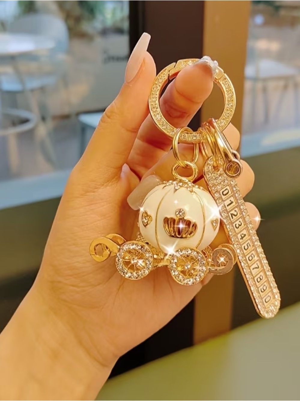 Gold and White Carriage Keychain Charm - Luxe Women’s Accessories